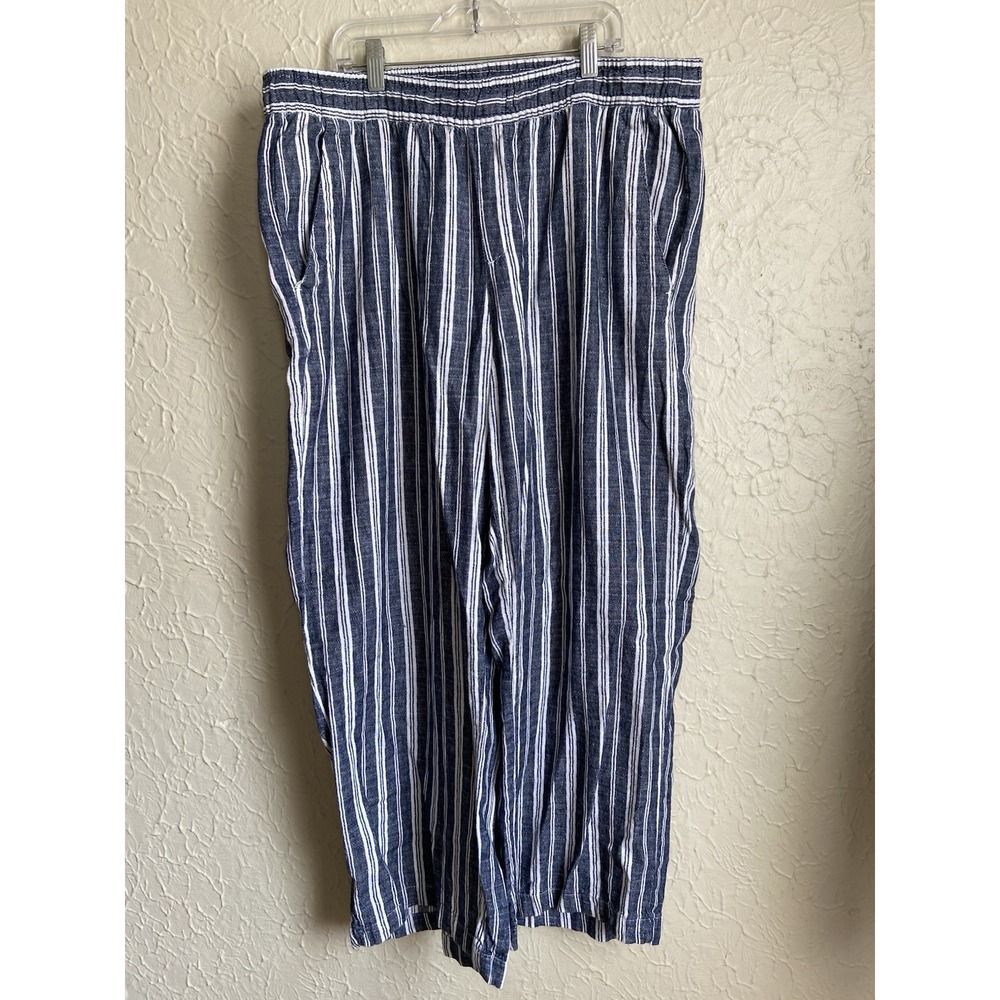 Old Navy High Rise Striped Linen-Blend Wide-Leg Pants Women's Size Large Beachy